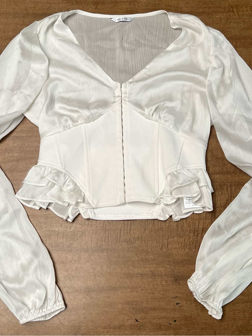 Guess Ivory Ruffled Corset Blouse